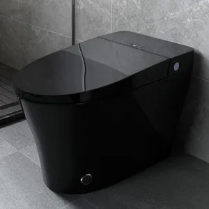 WC intelligent électrique électronique à chasse d'eau siphonique de conception moderne de luxe entièrement automatique 110V/220V Noir - Product Image 1