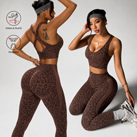 Combinaison de yoga léopard unie sans manches à dos croisé pour femme, légère, effet push-up, ensemble 2 pièces, séchage rapide, tenue de sport