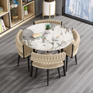 Tavolo da Pranzo Personalizzato di Lusso con Piano in Lastra di Roccia e Base Robusta in Acciaio al Carbonio per 4 Persone, Ideale per Piccoli Appartamenti - Product Image 4