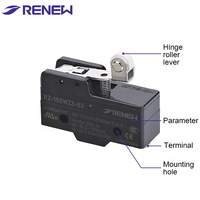 Micro-interrupteur à action rapide RZ-15GW22-B3 15A 250VAC avec levier à charnière courte à rouleau en plastique, momentané SPDT, industriel, CE