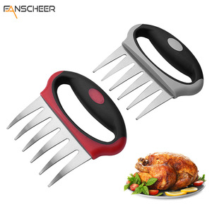 Stainless Steel Meat Shredder Bear Claw Design Red Handle Kitchen Tool For Chicken Turkey Fork Shredding Meat - Product Image 5