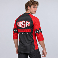 Maillot de VTT Stars and Stripes pour hommes, inspiré des États-Unis, noir et rouge, manches 3/4, pour équipes de course de descente