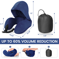 Oreiller de voyage à capuche pour la confidentialité, en mousse à mémoire de forme, pour longs trajets en avion, soutien cervical, kit de voyage portable pour le bureau