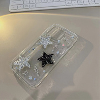 Coque de téléphone esthétique transparente scintillante avec étoiles 3D Bling Glitter pour iPhone 17 16 15 Pro Max – Étuis mobiles pour filles