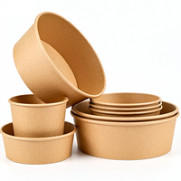 Bol à salade, bol à nouilles coréennes, bol à repas jetable compostable en papier kraft épais écologique, film imperméable, 1300 ml