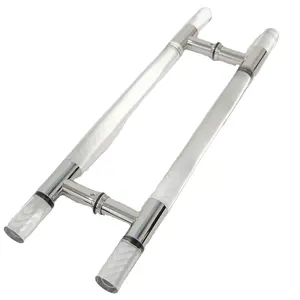 Chinese Style Acrylic Smooth Transparent Back-to-Back Shower Door Pull Handle With Brushed Nickel Rings