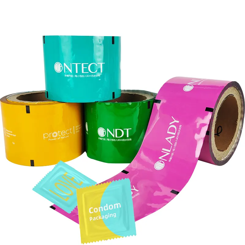 Custom smell proof mylar bags Three Layer Laminated Aluminum Foil Film Rolls For Condom Packaging