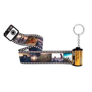 Customizable Metal Keyring Digital Photo Keychain for Mothers Day Photo Album Keychain with Camera Film Roll Design