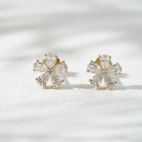 Boucles d'oreilles en forme de fleur en or massif 10 carats, diamants de laboratoire cultivés en vrac de forme poire DEF VS, 2,3*3,5 mm, 3,5*5,5 mm