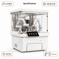 Robot Kopi Kolaboratif Lengan Ganda 90 Sedang Sedang Diproses Per Cangkir 200 Cangkir Per Hari Sistem Barista Lengan Ganda Cerdas untuk Stasiun Kereta Api