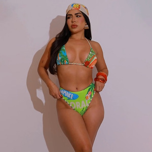 Y1422 <span class=keywords><strong>Bikini</strong></span> estampado Traje de baño de mujer de moda Conjunto de tres piezas <span class=keywords><strong>sin</strong></span> pañuelo en la cabeza - Product Image 4