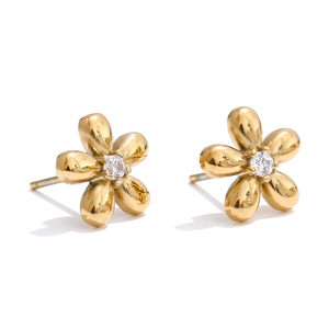 JINYOU 5355, <span class=keywords><strong>Pendientes</strong></span> de Flor con Circonita Brillante, Chapados en Oro de 18K, Acero Inoxidable PVD, para Mujer, Joyería Diaria - Product Image 1