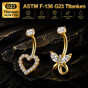 <span class=keywords><strong>Piercing</strong></span> all'Ombelico CRYSPURE G23 in Titanio ASTM F136 per Donne, con Ciondolo CZ, Barra per Ombelico a Forma di Cuore o Stella, Gioielli per il Corpo alla Moda - Product Image 3