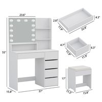Modes d'éclairage réglables Bureau de coiffeuse à panneaux en bois avec 5 tiroirs Miroir LED Design moderne pour la préparation du maquillage dans la chambre à coucher