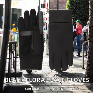 Gants thermiques noirs en dentelle florale sexy pour femmes, protection solaire, maille fine, compatibles écran tactile, pour fêtes en extérieur - Vente en gros - Product Image 2