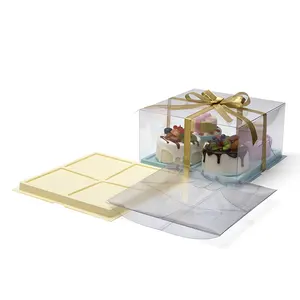 Logotipo personalizado transparente branco redondo quadrado, alta caixa transparente de bolo de presente de férias animal de estimação pvc festa de aniversário caixa de presente
