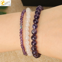 CSJA 4 6 8mm Bracelets Rose Fleur Charme Naturel Guérison Cristal Gemme Pierre Perles Bracelet Ensemble pour Femmes Bijoux De Mode G501