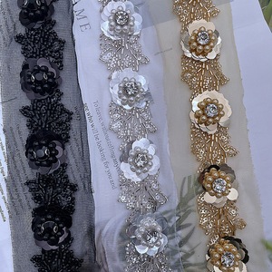 Manufacturer's Ready-Made Machine-Embroidered Rice <strong>Beads</strong> Pearl Lace Hand-Beaded <strong>Sequins</strong> for Women's Clothing <strong>Decoration</strong> DIY - Product Image 5