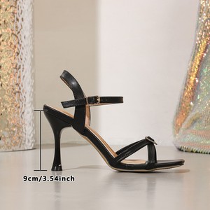 Sandales pour femmes à bout carré, talon fin, boucle et strass, style français, nouvelle collection sexy - Product Image 6