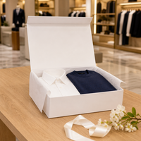 Boîte cadeau magnétique blanche personnalisée avec logo, rabat supérieur, ruban et finition mate, vente en gros et au détail directe usine pour l'approvisionnement de vêtements