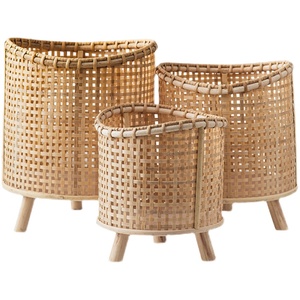 Woven <b>Bamboo</b> Flower <b>Pot</b> Set of 3 Round <b>Planters</b> Decorative Floor <b>Planter</b> Basket for Indoor Balcony Garden - Product Image 1