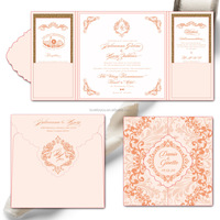 Ensemble d'invitations de mariage vintage à motif floral, pliables en trois parties, avec cartes d'accompagnement et enveloppe extérieure, impression personnalisée