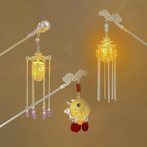 Estilo tradicional chino <span class=keywords><strong>linterna</strong></span> perla borlas accesorios para el cabello <span class=keywords><strong>linterna</strong></span> luminosa horquilla mujeres Metal Led pinza para el cabello horquillas - Product Image 1