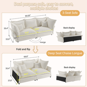 Modern Convertible Chenille Fabric <b>Sofa</b> Set Apartment-Friendly Cloud Design with Deep Seat and Multiple Large Soft Pillows - Product Image 4