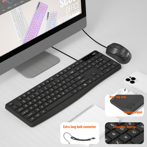 Ensemble clavier et souris filaires USB avec disposition britannique pour <span class=keywords><strong>ordinateur</strong></span> de bureau, portable, usage professionnel, domestique, bureau et <span class=keywords><strong>jeux</strong></span> - En stock - Product Image 5