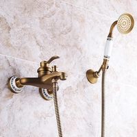Grifo de Baño de Latón Antiguo con Ducha Manual, Grifo de Baño de Pared, Estilo Nostalgia para Baño
