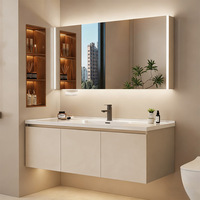 Meuble de salle de bain mural ENF en bois massif, style moderne et minimaliste, avec vasque intégrée et meuble-lavabo en céramique