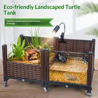 Bassin rectangulaire écologique pour tortues, usage domestique, spécialement conçu, avec bordure jaune, boîte d'élevage, plateforme solaire et bac de plantation
