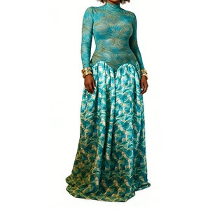 Vestido maxi de cuello alto estampado para mujer, de manga larga, ajustado, con estampado voluminoso, a la moda - Product Image 2