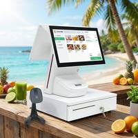 Système de caisse enregistreuse POS JESEN à double écran de 15,6 pouces pour restaurant/vente au détail avec Windows Android 14/imprimante intégrée