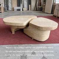 Table basse en travertin naturel sur mesure, irrégulière et emboîtable, table à cocktail en pierre organique pour la décoration de salon Wabi Sabi