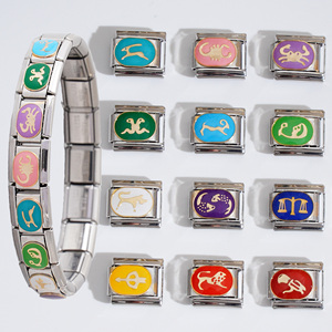Pulsera de dijes italianos del Zodíaco de 9mm, con eslabones modulares de Astrología y Horóscopo, de Acero Inoxidable Chapado en Oro, Joyería Celestial DIY, Regalo - Product Image 2