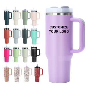 Gobelet personnalisé de 40 oz Tasse d'extérieur en acier inoxydable à double paroi Gobelet de 40 oz isolé sous vide avec poignée et paille - Product Image 1