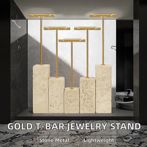 Présentoirs à bijoux légers en or de haute qualité avec barre en T, en pierre et en métal, et supports pour boucles d'oreilles - Product Image 2