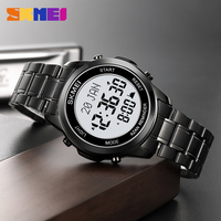 SKMEI 2097 jam tangan pria tali baja tahan karat, jam tangan olahraga Digital pria tahan air 3ATM dengan tali baja tahan karat pengingat