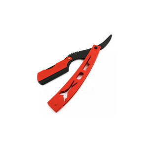 Lame de rasoir professionnelle à bord droit, couteau pliant, en rouge élégant, pour barbier - Product Image 1