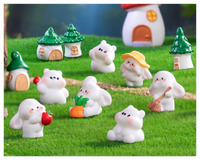 Résine Mini Arbre Maison Mode Dessin Animé 3D Ours Lapin Cimetière Figurines Terrarium Miniature Animaux Mini Figurines En Gros