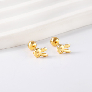Boucles d'oreilles lapin mignonnes en acier inoxydable, design de dessin animé animal, bijoux cadeau pour filles - Product Image 2