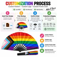 Éventail Pliant Personnalisé Arc-en-ciel Fierté Progressive 33cm en Plastique Bambou Bois, Éventails Pliables à Clac