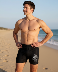 O'Mas <b>Men's</b> Breathable <b>Short</b> <b>Shorts</b> Spandex Polyester Embroidered Dragon Front Elastic Waist Casual Wear M L XL 2XL 3XL - Product Image 2