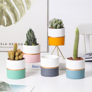 Vaso da fiori in ceramica per interni pianta fioriera verde smaltata set di decorazioni per la casa succulenta <span class=keywords><strong>Cactus</strong></span> vasi da fiori oro minimalista 2 pz - Product Image 3