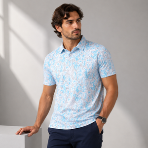 Polo Azul con Estampado Abstracto para Hombre, Ropa de Golf para Resort, de Secado Rápido, Informal de Verano, Venta al Por Mayor, Disponible en Stock - Product Image 2