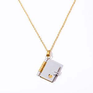 Fatingna Bijoux Nouveauté Mini Collier Pendentif Médaillon Livre d'Amour pour Couple Ouvrant-Fermant Étanche en Acier Inoxydable Or Diamant Perle - Product Image 6