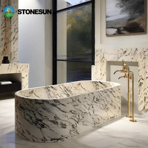 StoneSun Wholesale Calacatta Marble Solid Surface Bathroom <strong>Bathtub</strong> Natural Marble Freestanding <strong>Bathtub</strong> - Product Image 6