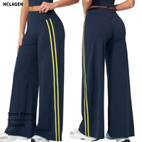 Pantalon de yoga coupe droite effet seconde peau color block pour femme, taille haute, séchage rapide, idéal pour le fitness en extérieur, pantalon de sport ample à jambes larges