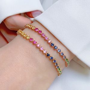 Xinfly 18K Yellow Gold <b>Rainbow</b> Gemstone Fancy Sapphire Half Tennis <b>Bracelet</b> - Product Image 3